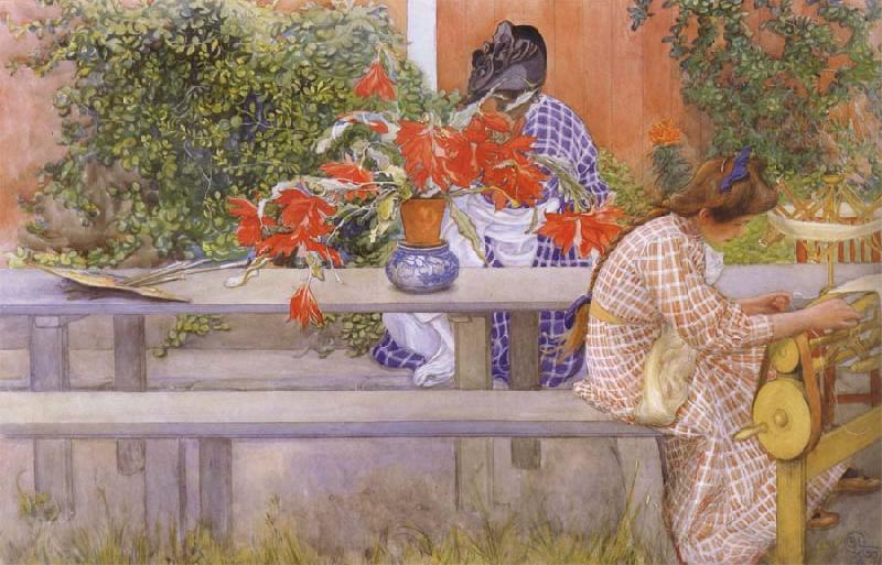 Carl Larsson Karin and Brita with Cactus Sweden oil painting art